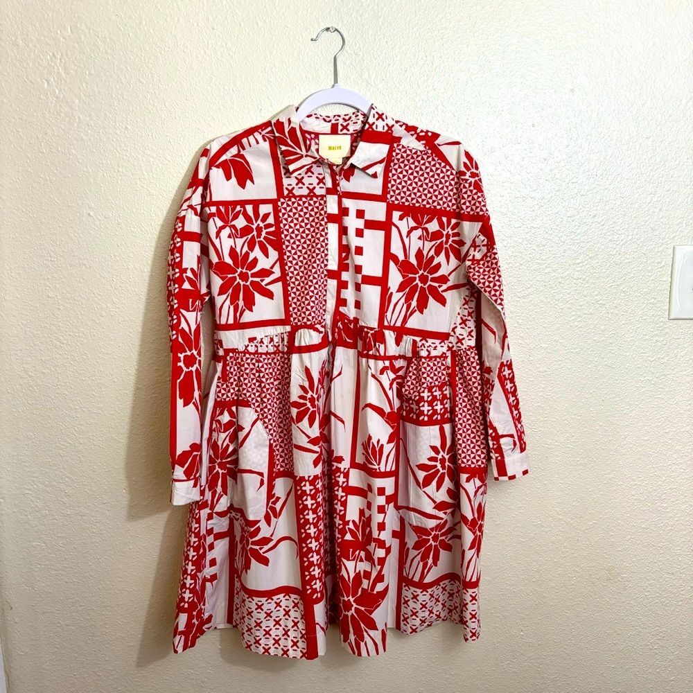MaEVE Anthropologie Red and White Knee-Length Dress – Size XS | Chic Style